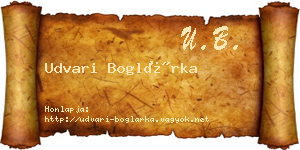 Udvari Boglárka névjegykártya